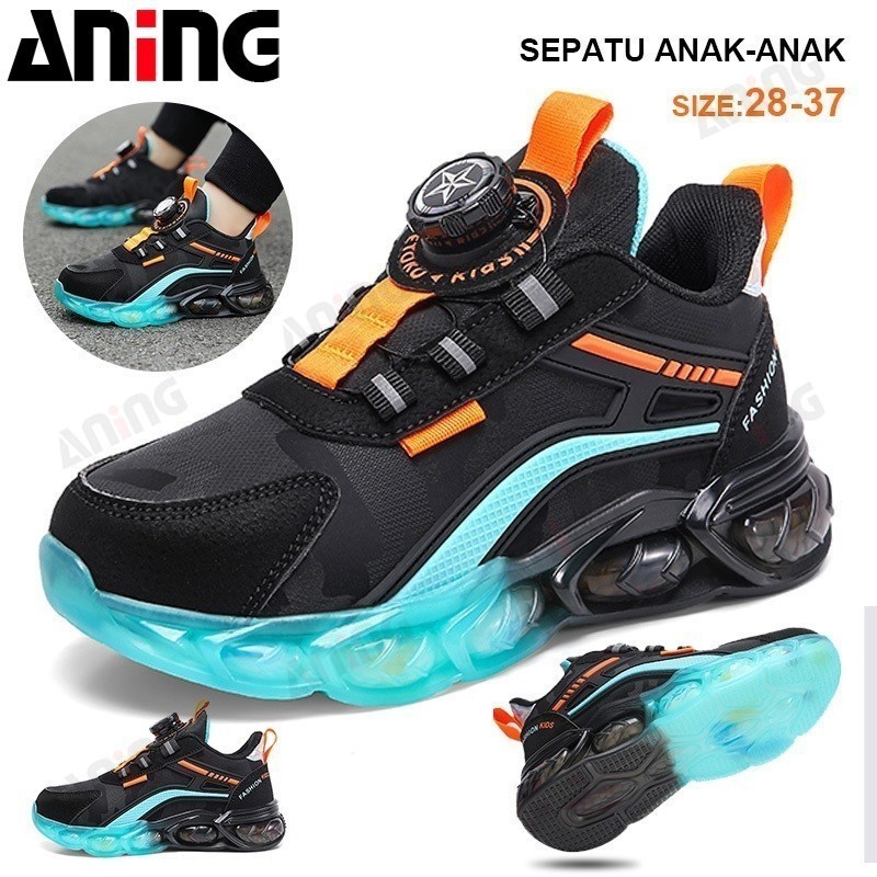 ANING ANINGBOY-sepatu sekolah anak laki laki Sepatu olahraga lari warna hitam sol lembut sepatu sneakers dan nyaman Fashion - Gambar 3