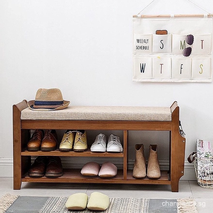 2 Tier Shoe Bench, Shoe Rack with Hidden Drawer and Side Holder, Shoe ...