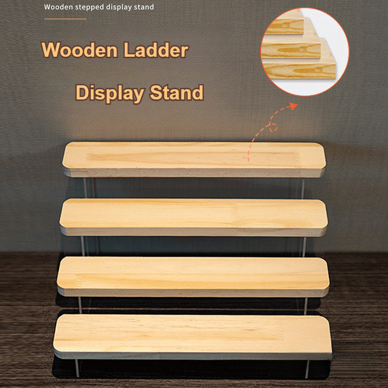 3/4 Tier Wooden Ladder Figure Display Rack Acrylic Blind Box Display ...