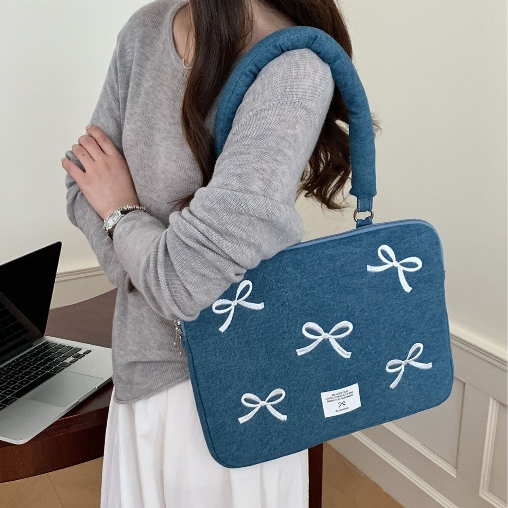 Korea ins Washing Denim Embroidered Laptop Bag Suitable For macbook ...