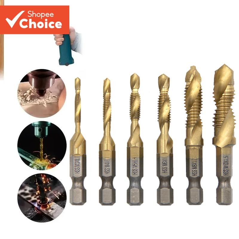 6pcs 1/4" Hex Shank Drill Tap Combination Bit Set, Screw Tapping ...