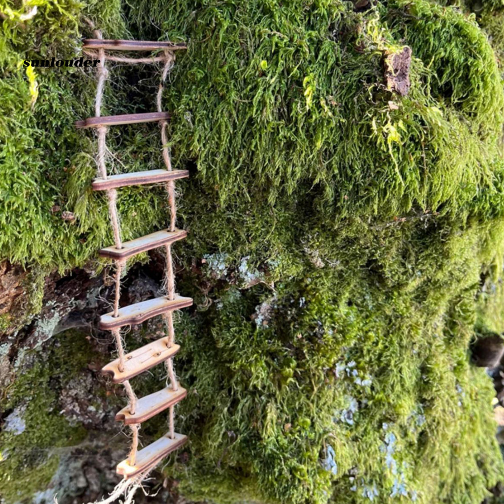 SL Miniature Wooden Ladder for Garden Decorations Wood Ladder with Hemp ...