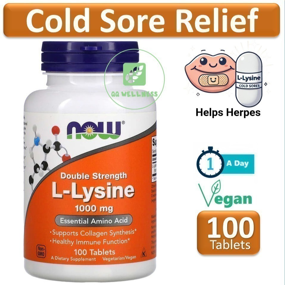 👍NOW Foods Double Strength L-Lysine 1,000 mg 100/250 Tablets Vegan ...