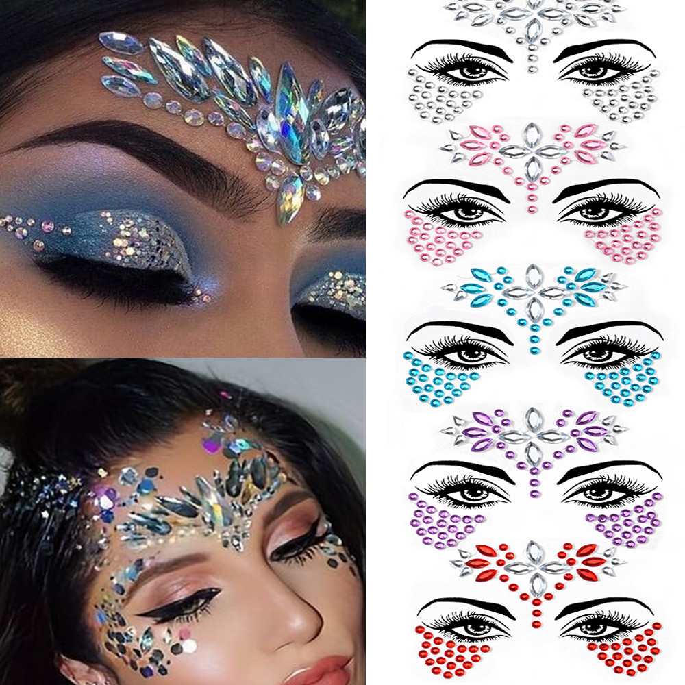 3D Colorful Rhinestone Face Stickers Mixed-Size Horse/Water-Drop ...