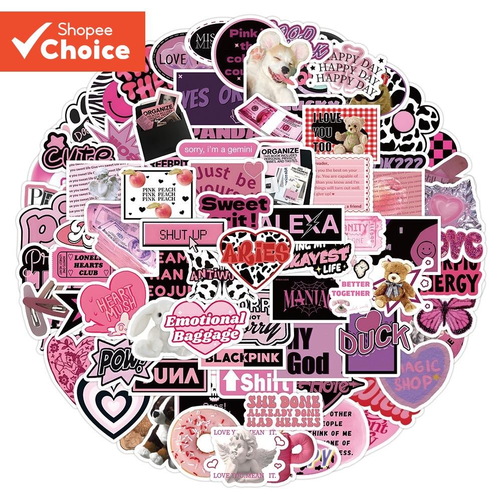 100PCS Pink Aesthetic Stickers - Waterproof Vinyl Decals for Helmet ...