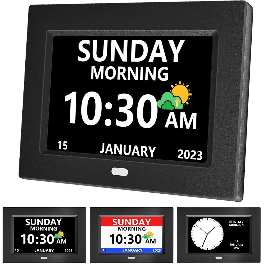 7 Inch Clock with Day and Date for Elderly Large Display Digital Clocks ...