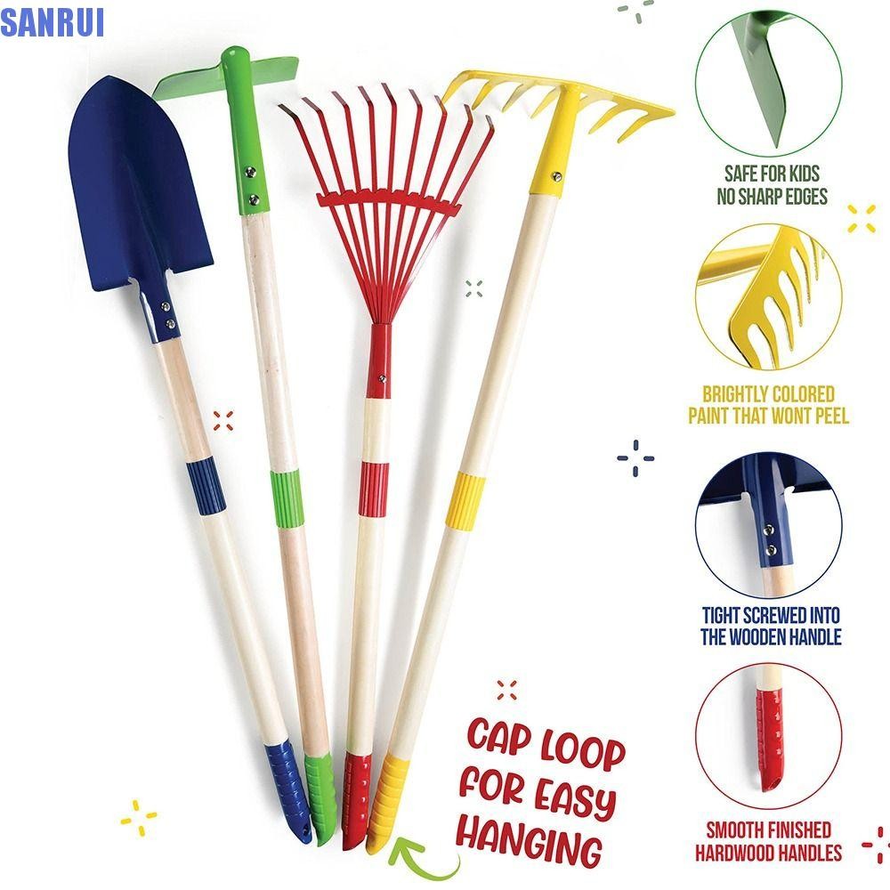 SANRUI Small Garden Rake Kit, Kid-Friendly Design Hardwood Handle ...