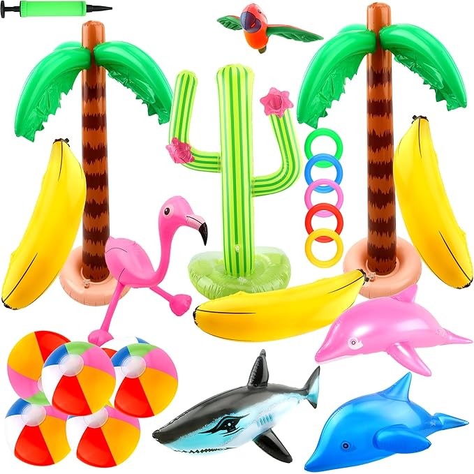 Hawaii pvc inflatable set palm tree flamingo banana beach ball parrot ...