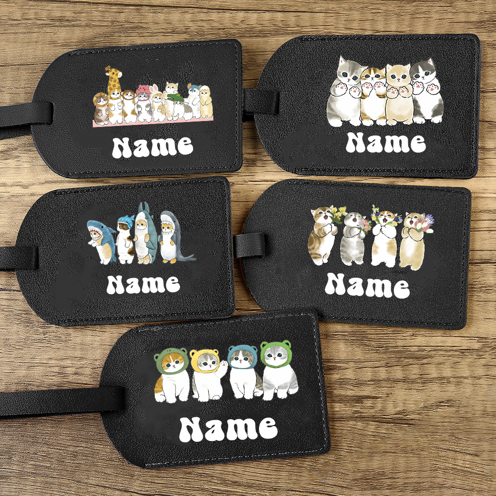 Mofusand Cat Printed Black Luggage Tags Handbag Key Holders Travel Bag ...