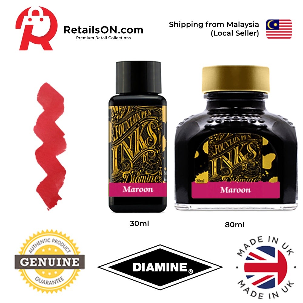 Diamine Ink Bottle (30ml / 80ml) - Maroon / Fountain Pen Ink Bottle 1pc ...