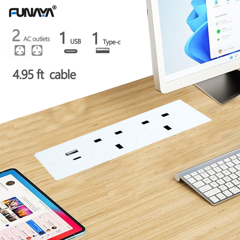 FUNAYA UK/SG/MY 2-Outlet Built-in Table Recessed Socket with USB-C Type ...