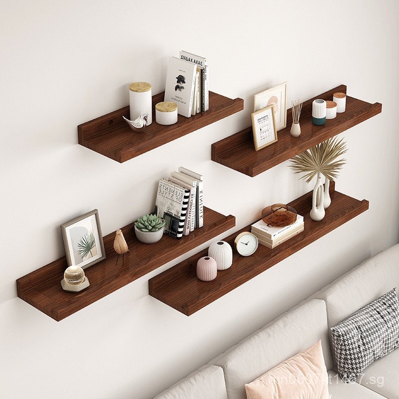 Wall-Mounted Decorative Solid Wood No-Drill Storage Rack Small Shelf ...