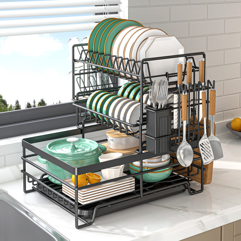 【SHIP FROM SG】Household Dish Draining Rack Kitchen Countertop Automatic ...