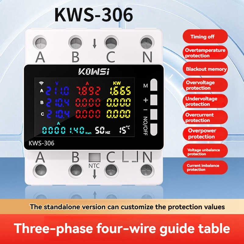 RS485 3 Phase 4 Wire DIN Rail Smart Energy Meter, AC 85-290V, with ...