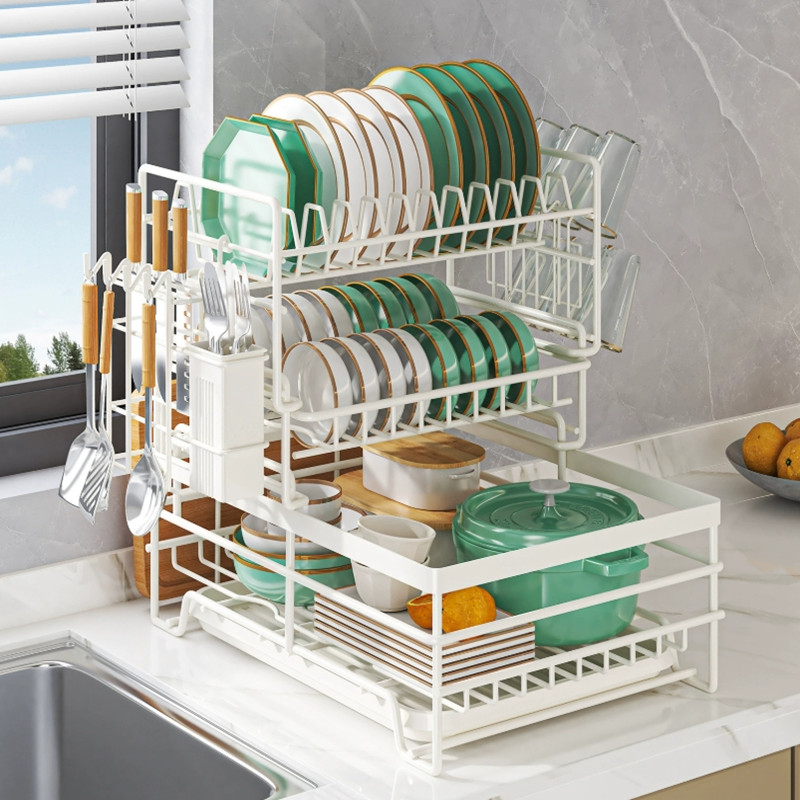 SG STOCK Dish Rack Auto Drain Rack Kitchen Storage Rack Plate Cutlery ...