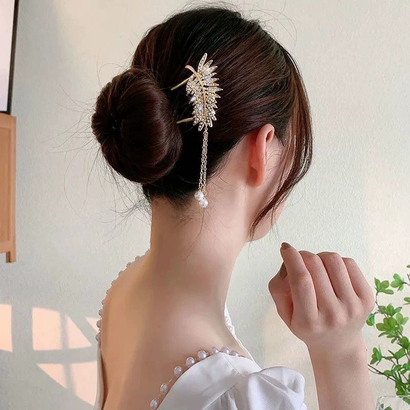 新中式u型珍珠流苏发簪女高级感发张簪子盘发钗搭配旗袍发饰新中式头饰 New Chinese Style U-Shaped Pearl ...