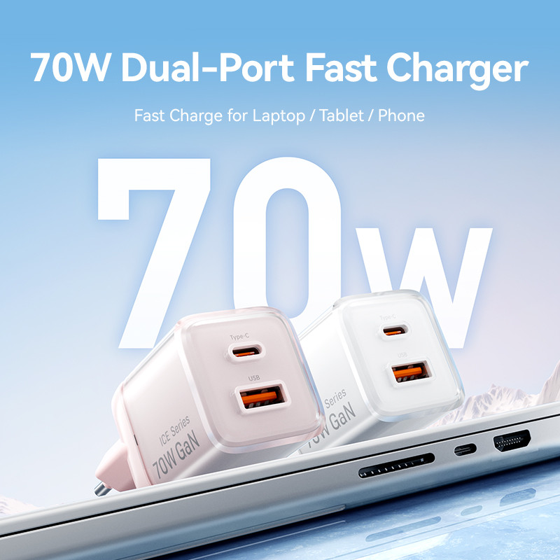 Vention GaN Charger 70W USB Type C Fast Charging Adaptor iPhone 15 16 Samsung Android PD PPS QC Dual Port Ice Series - Gambar 2