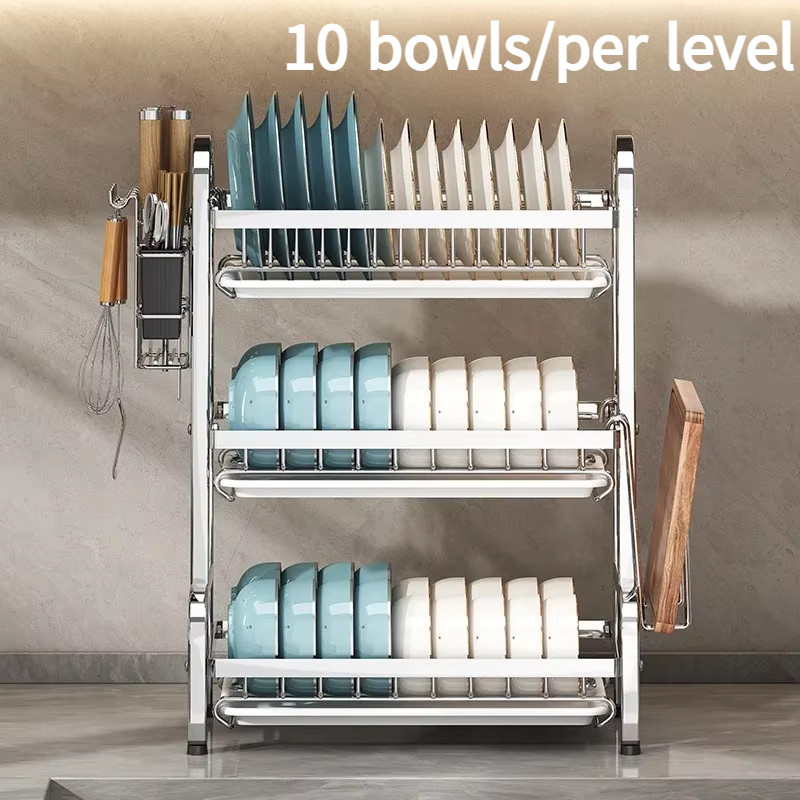 Dish Drying Rack 3-Tier Kitchen Dish Rack Drainboard Set Rust-Proof ...