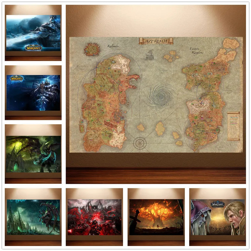 World of Warcraft Poster WOW Video Games Poster Game Map Poster Canvas ...