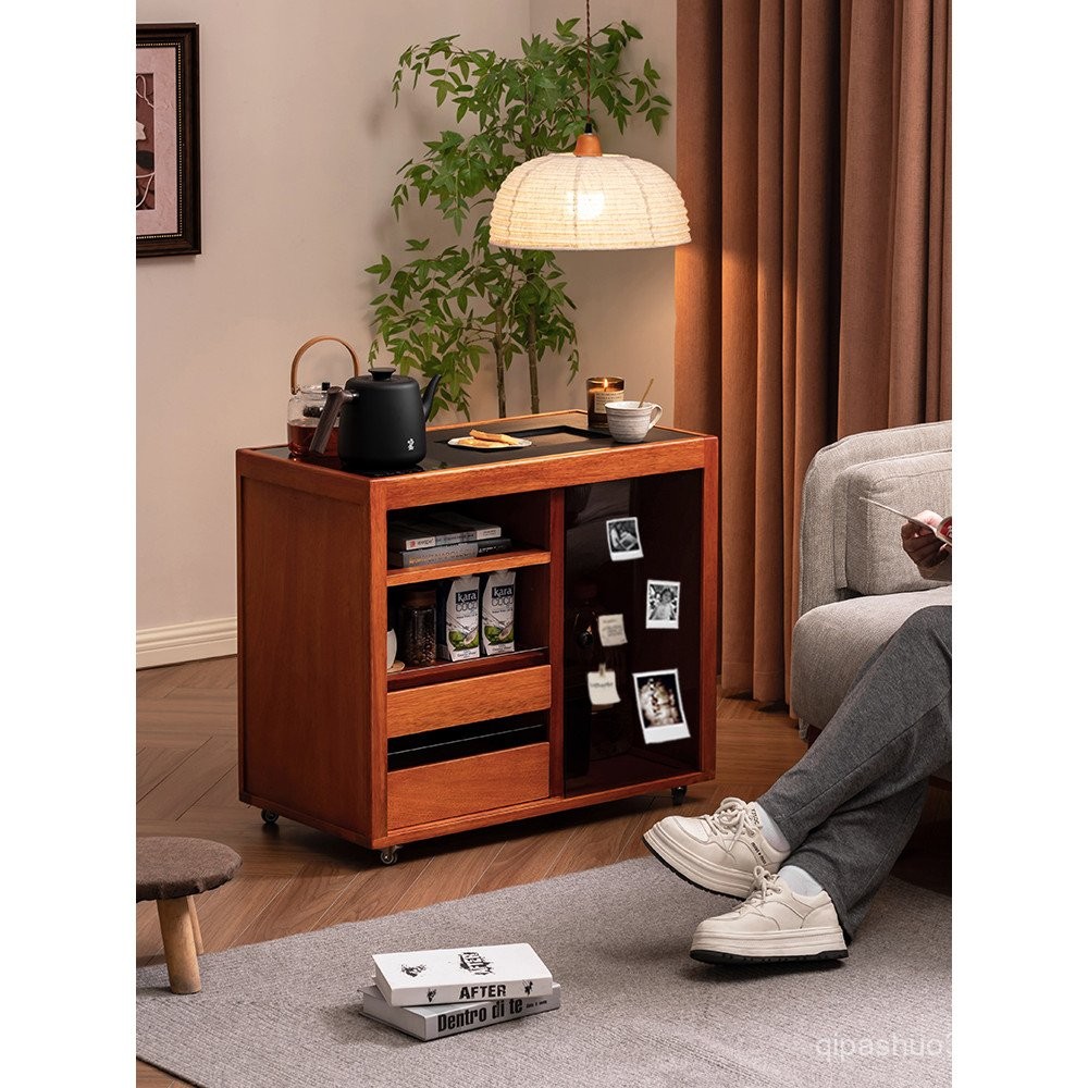 Cherry Wood Tea Cabinet Movable Tea Table Japanese Style Small Cart ...