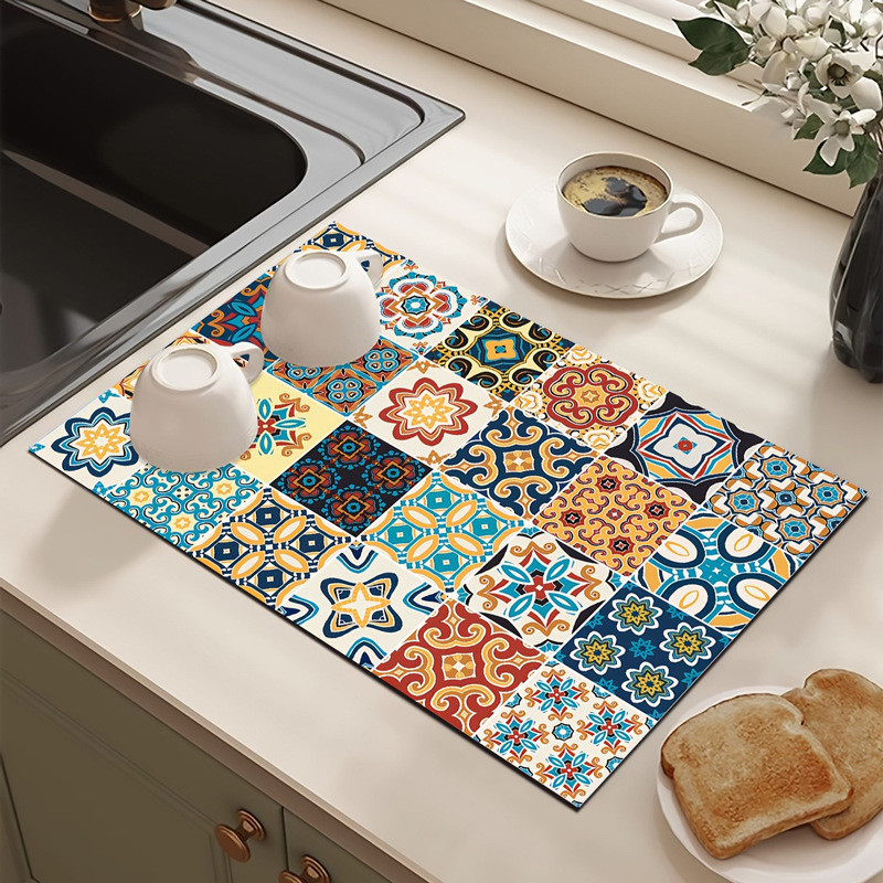 Super Absorbent Mat Antiskid Drain Pad Coffee Dish Drying Mat Bathroom ...