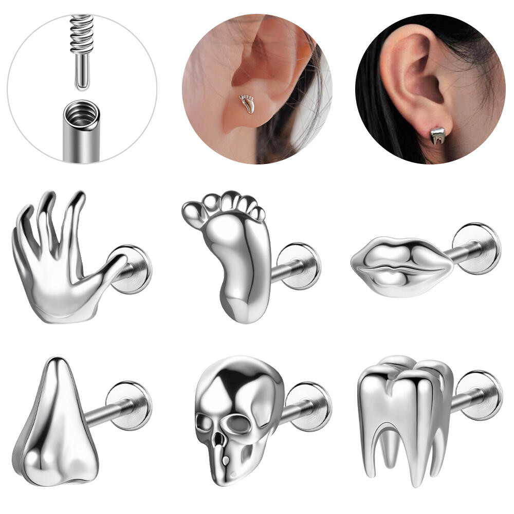 1 PC Stainless Steel Lip Stud Palm Skull Stud Earrings 16G Labret ...