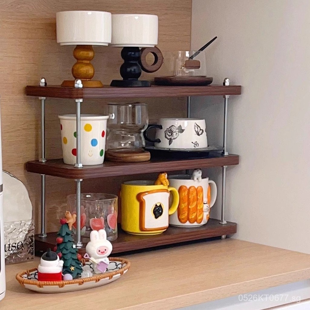 Tea Cup Holder Layered Rack Desktop Vintage Storage Small Bookshelf ...