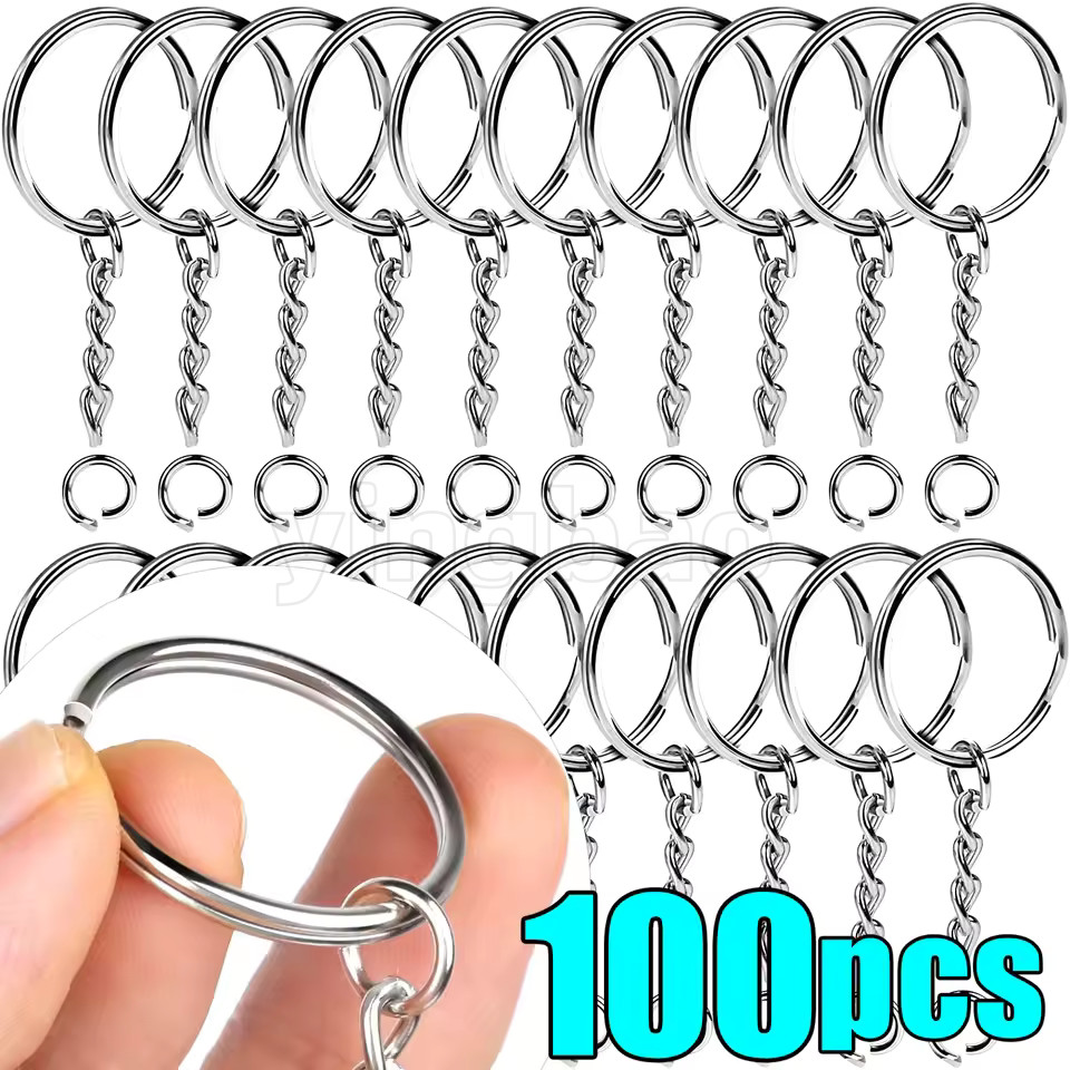 100pcs Split Key Ring Kit with Chains & Jump Rings - 1 Inch Silver ...
