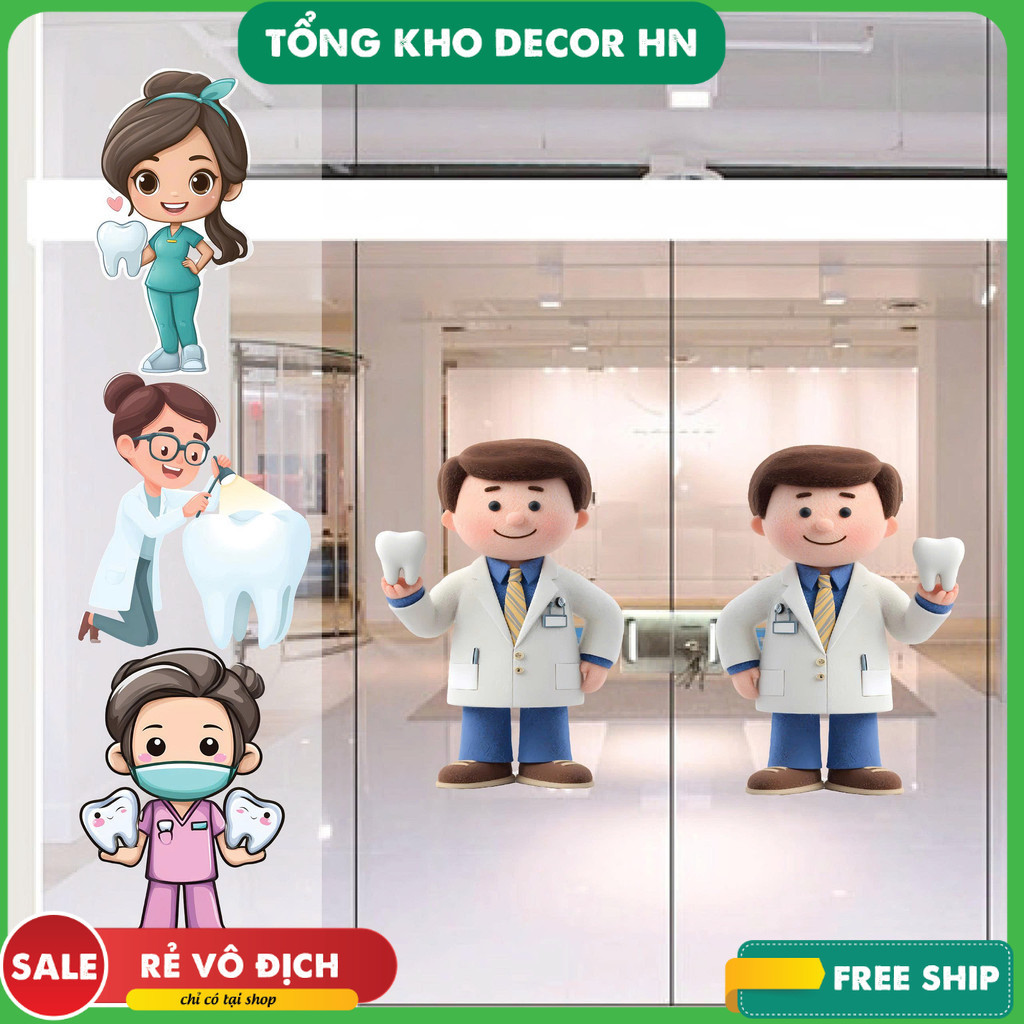 Dentist and tooth decal stickers to decorate dental clinic glass doors ...