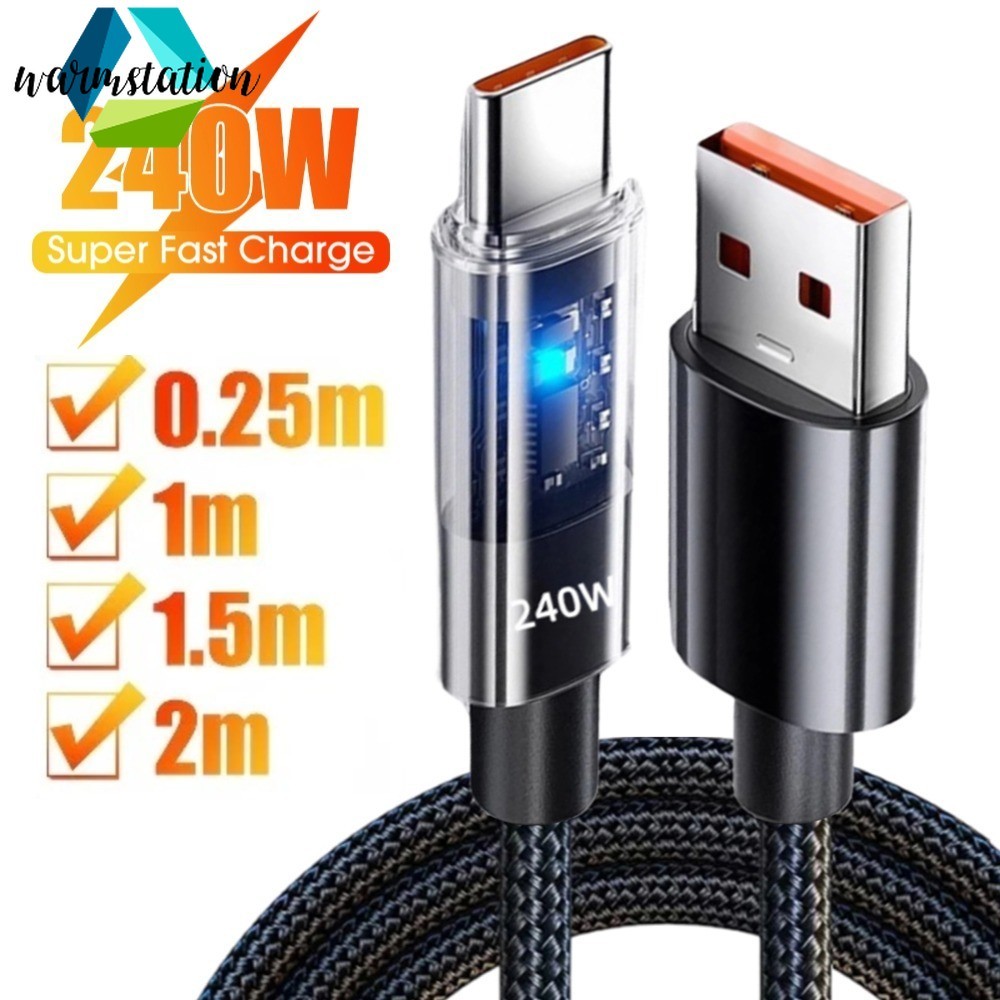 0.25/1/1.5/2M Black Thick Nylon Braided Rope Smartphone 240W High-Speed ...