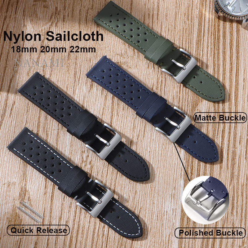 Nylon Sailcloth Oxford Leather Watch Strap 18mm 20mm 22mm Waterproof ...