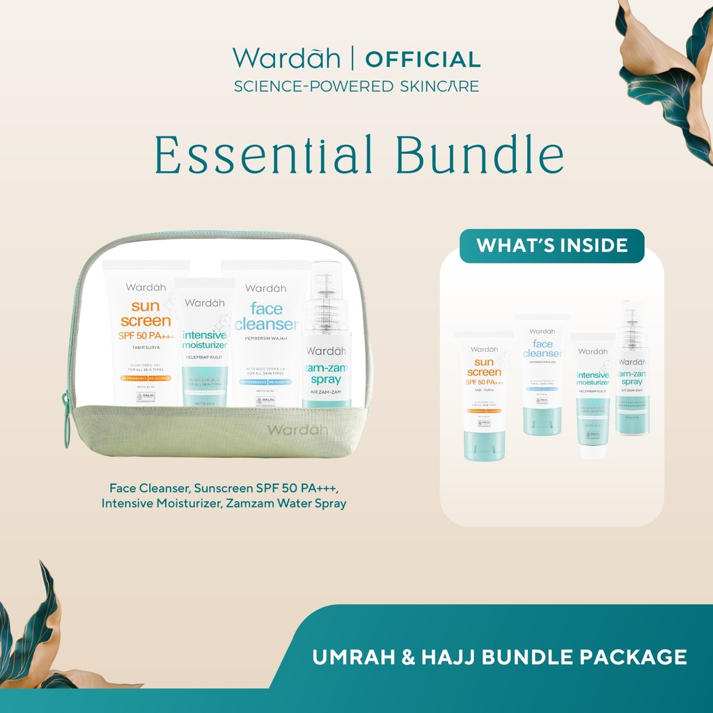 WARDAH Umrah & Hajj Package - Paket Haji dan Umroh - Facial Wash, Moisturizer Pelembab Wajah, Sunscreen SPF 50 PA+++ , Antiperspirant Deodorant, Hair and Body Wash, Lip Balm, ZamZam Water Spray - Skincare - Gambar 2
