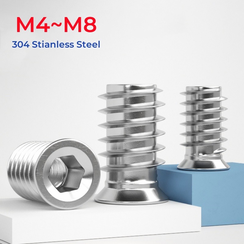 M4 M5 M6 M8 304 Stianless Steel Hex Socket Drive Insert Nuts Threaded ...