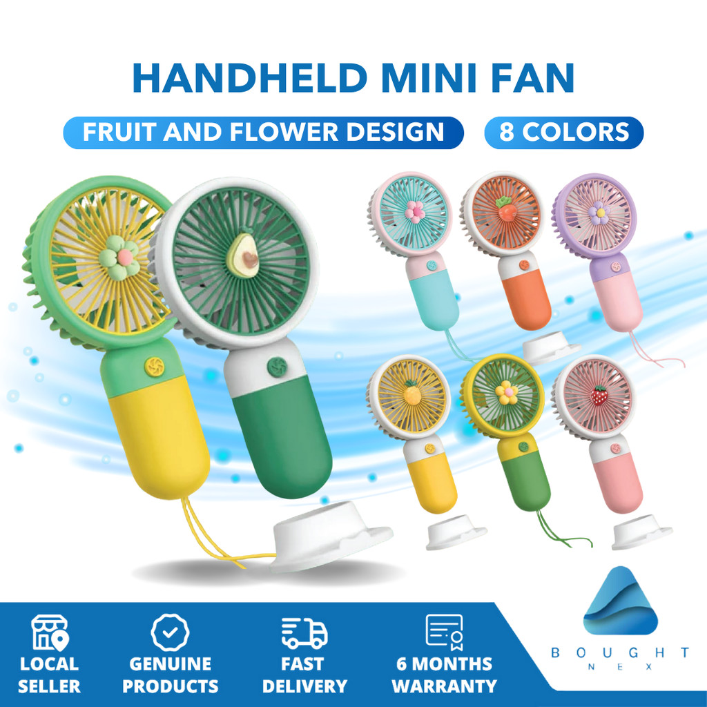 Handheld Mini Fan - Cute Fruit & Flower Design, With Phone Holder, USB ...