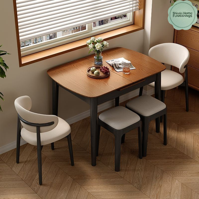 [ SG ] ⚡ Nordic Walnut Solid Wood Folding Dining Table Retractable Home ...