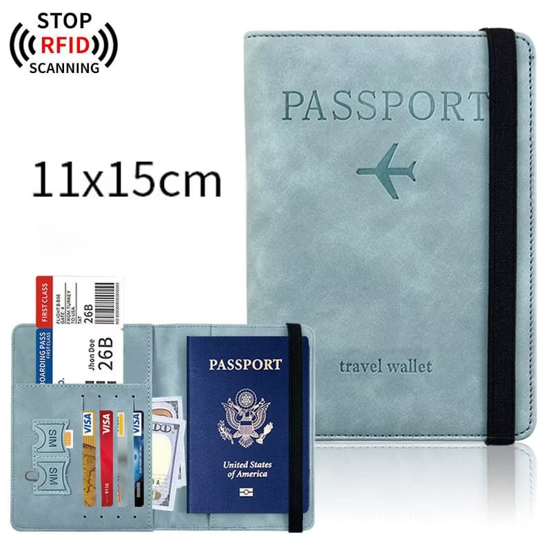 RFID Protection Passport Holder Leather Passport Cover Credit Card IC ...