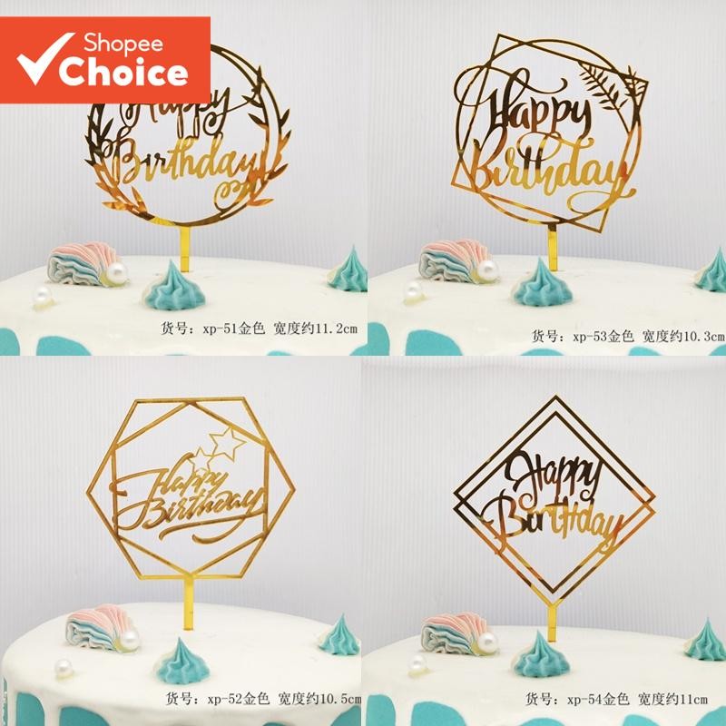 10pcs /lot Happy Birthday Cake Topper Rose Gold Heart Birthday Acrylic ...
