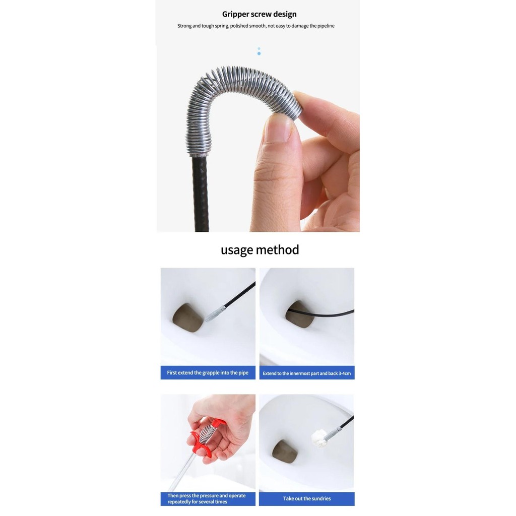 60cm Flexible Drain Snake Spring Pipe Cleaner Tool for Kitchen/Bathroom ...