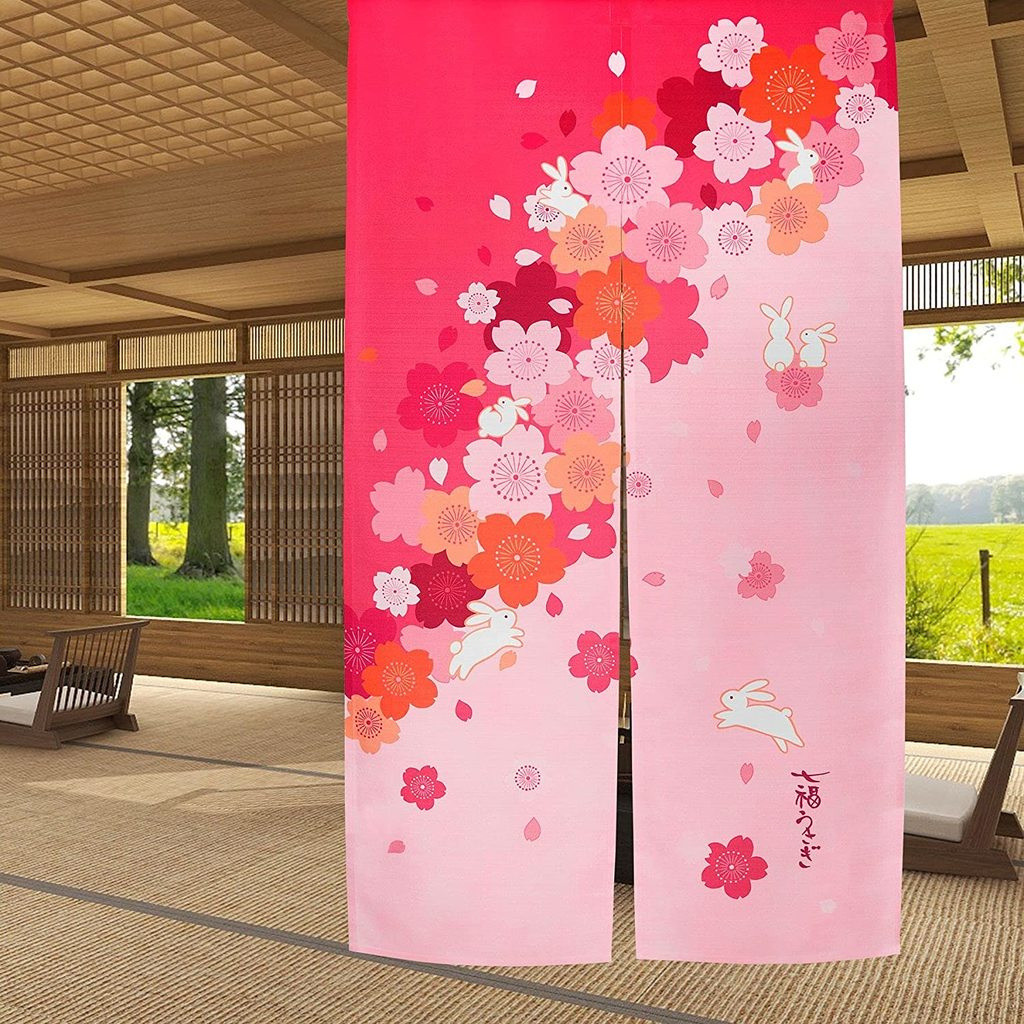 Japanese Style Noren Long Doorway Curtain Running Rabbits Door Curtains ...