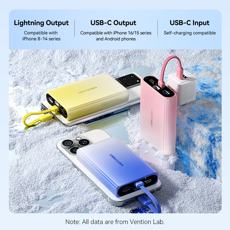 Vention Powerbank 10000mAh Built in Cable USB Type C to Lightning Fast Charging 22.5W iPhone Android - Gambar 4