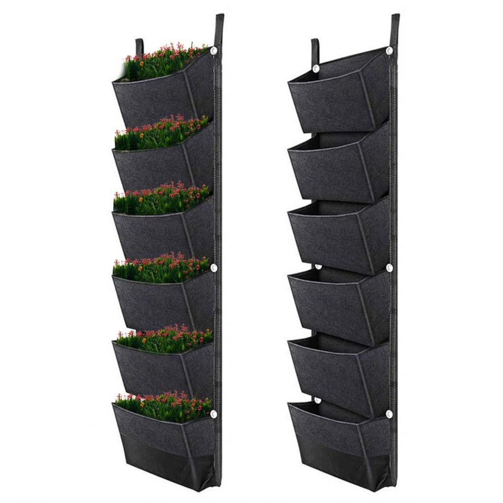 allinit-sg Zerodis Planting Grow Bag 6 Pockets Hanging Flower Pouch ...