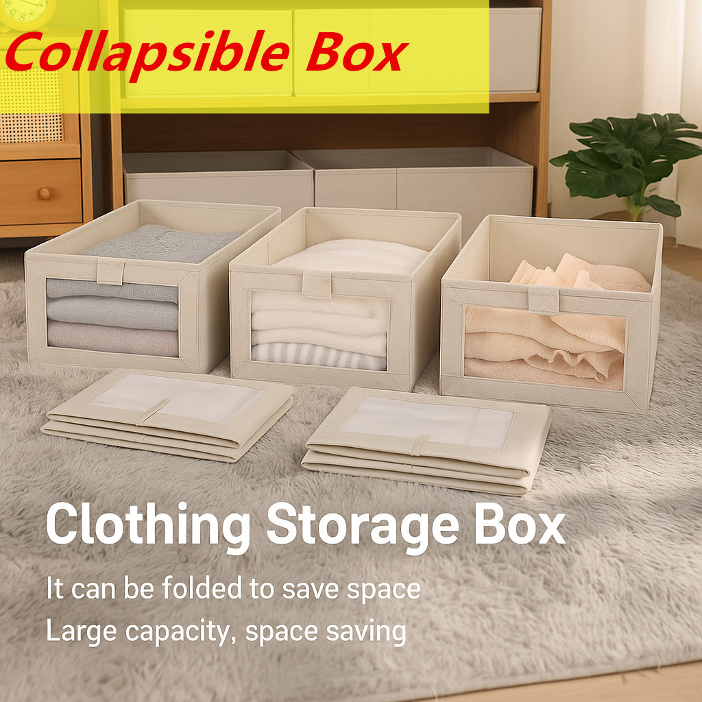 Large Capacity Collapsible Foldable Cotton Linen Storage Box with Mesh ...