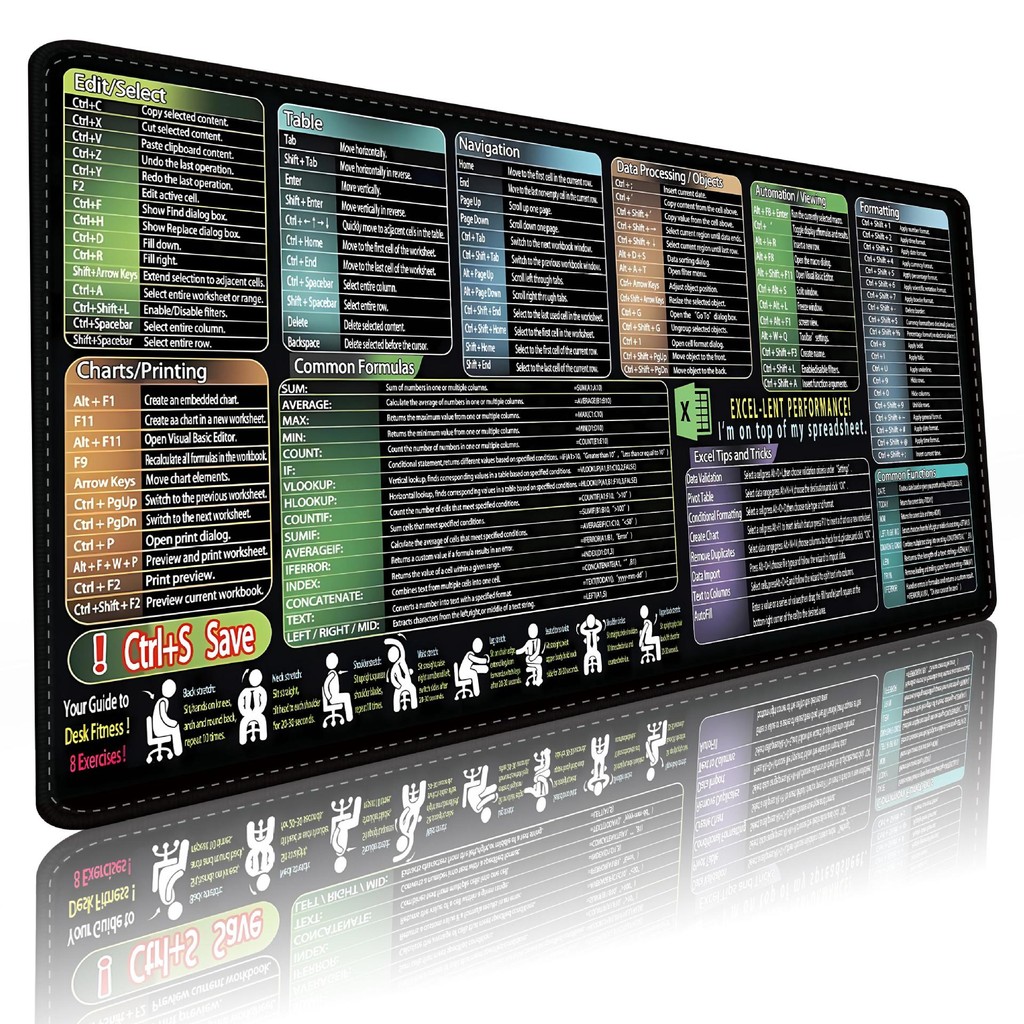 Mouse Pad With Excel Shortcut KeysExcovip Mouse Pad Large Size excel ...