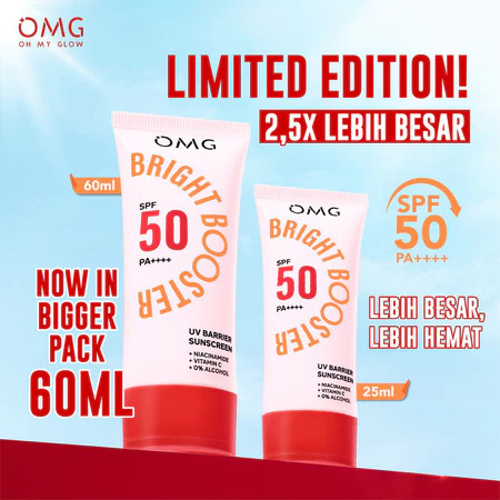 OMG Oh My Glow Bright Booster UV Barrier Sunscreen SPF 50 PA++++ 60ml / Merah Jingga Official - Gambar 4