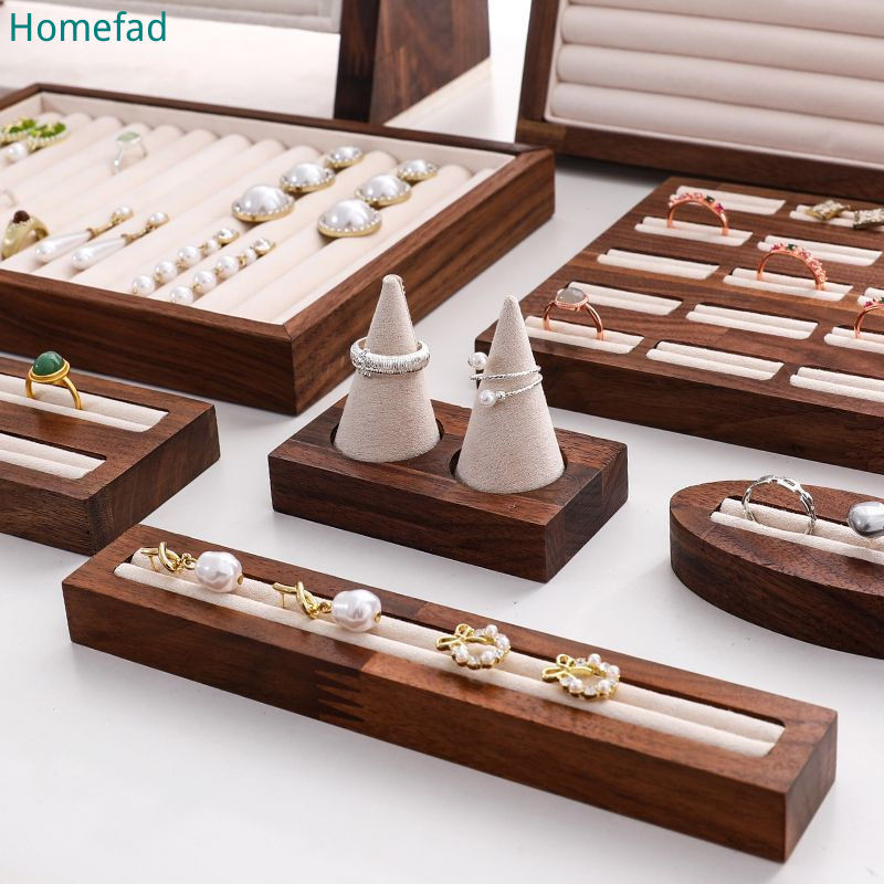 Walnut wood ring display stand, earring holder, vertical high-end ring ...