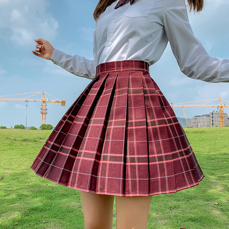 JK Plaid Uniform High Waist Pleated Skirt With Bow Tie