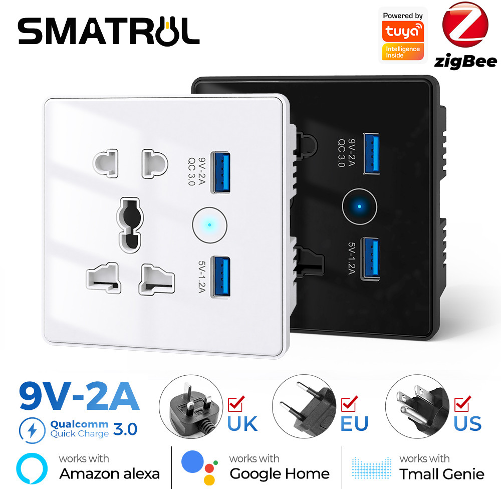 SMATRUL Tuya Zigbee Wall Smart Socket US EU UK Plug Tempered Glass ...