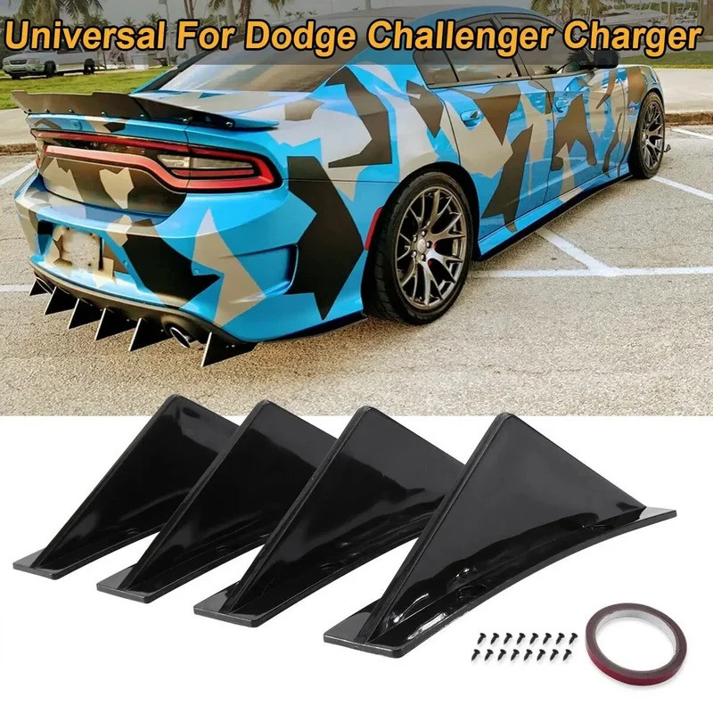 Curved Rear Bumper Shark Fins Diffuser Canards Splitter Body Kit Apron ...