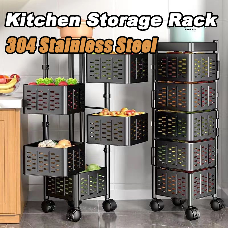 5 Tiers Rotating Trolley Square Rotating Kitchen Storage Shelves Hollow ...