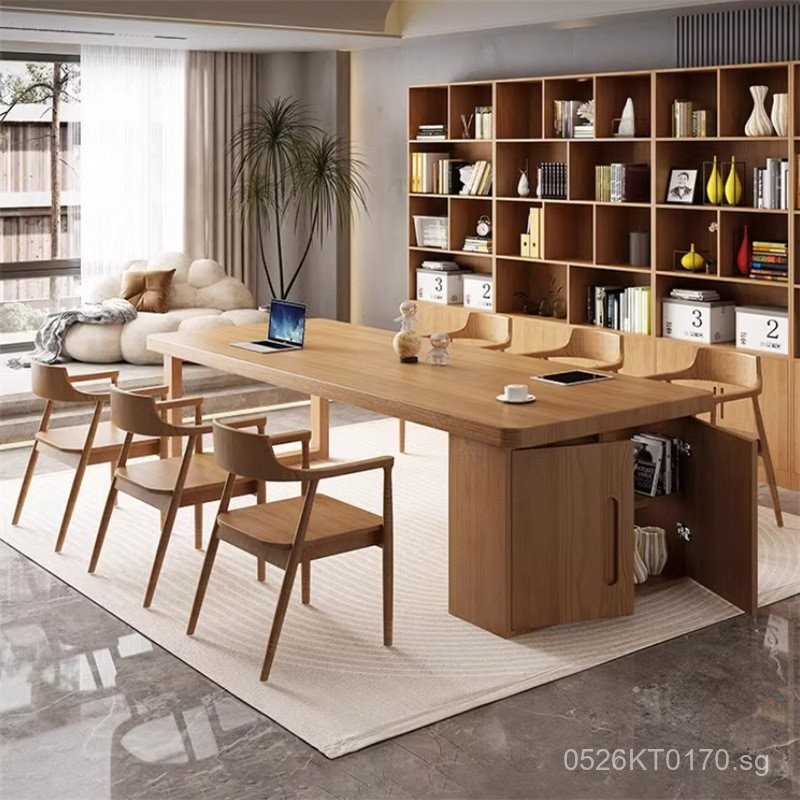 Home Long Desk to Office Large Desk Storage Solid Wood Bookshelf ...
